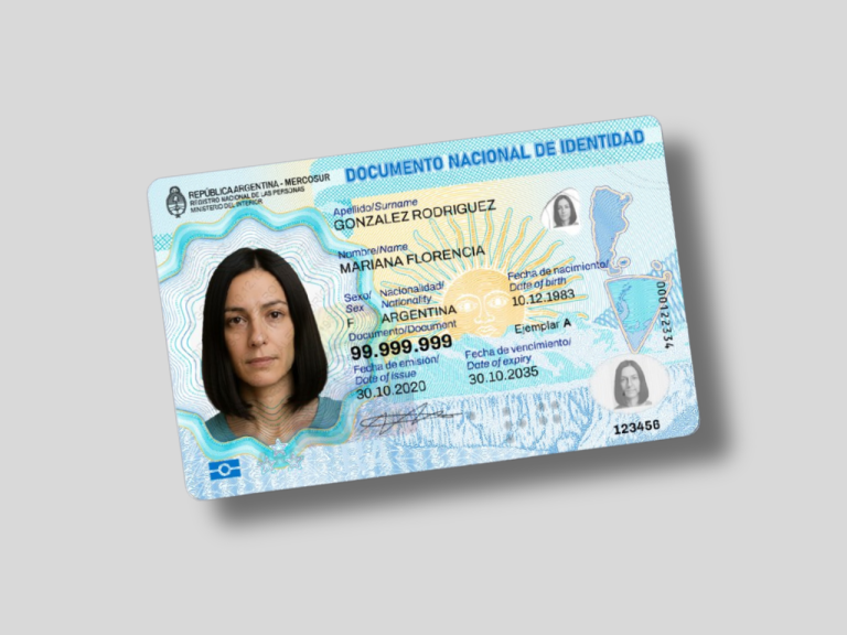 Nuevo dni electrónico argentino 2026 con chip nfc y policarbonato, frente del documento mostrando diseño actualizado