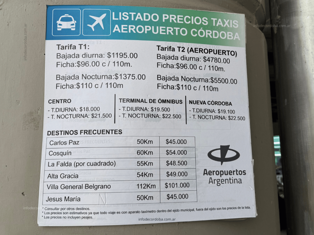 Aerobus, colectivo desde el aeropuerto a la terminal de ómnibus (y viceversa) 8 Precios taxi aeropuerto
