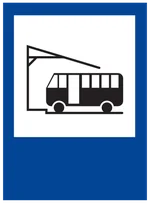 Señales de tránsito para el examen teórico en córdoba: tipos, colores y significado 20 Señal informativa de servicios: rectángulo azul con un cuadrado blanco y un colectivo negro, que indica una terminal de ómnibus