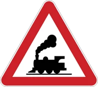 Señales de tránsito para el examen teórico en córdoba: tipos, colores y significado 13 Señal p. 1 cruce ferrovial: triángulo blanco con orla roja y una locomotora negra