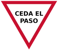 Señales de tránsito para el examen teórico en córdoba: tipos, colores y significado 32 Señal 8 de la autoevaluación: triángulo blanco con borde rojo, con un vértice hacia abajo y una leyenda negra
